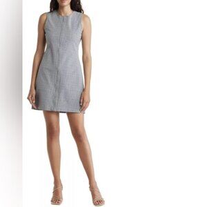 THEORY EASY CREW SHIFT Check Viscose Mini Dress‎ Front Full Zip K126601R Size 8